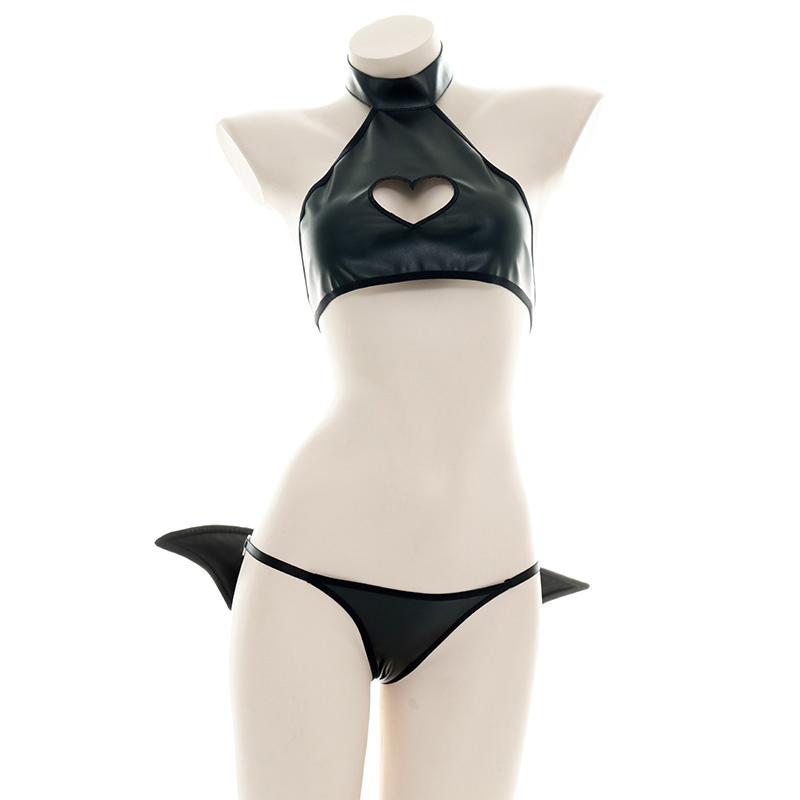 Women Sexy Bra Set Devil Bat Halloween Cosplay Lingerie Bikini Night  Underwear
