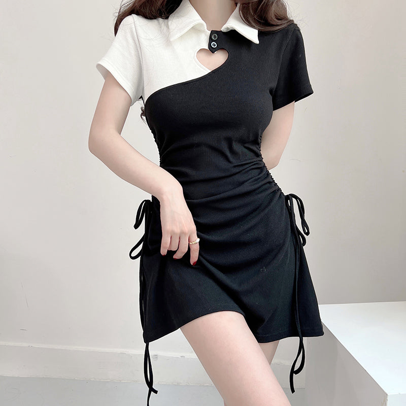 Korean Summer Sweet Heart Hollow Black & White Slim Lace Dress With ...