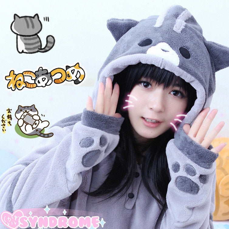 Neko Atsume Grey Hoodie Sweater SD00457 - SYNDROME - Cute Kawaii Harajuku Street Fashion Store