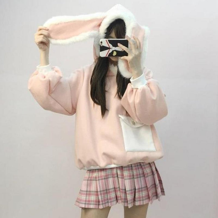 Pink Fluffy Bunny Ears Hoodie Sweater SD00235 - SYNDROME - Cute Kawaii Harajuku Street Fashion Store