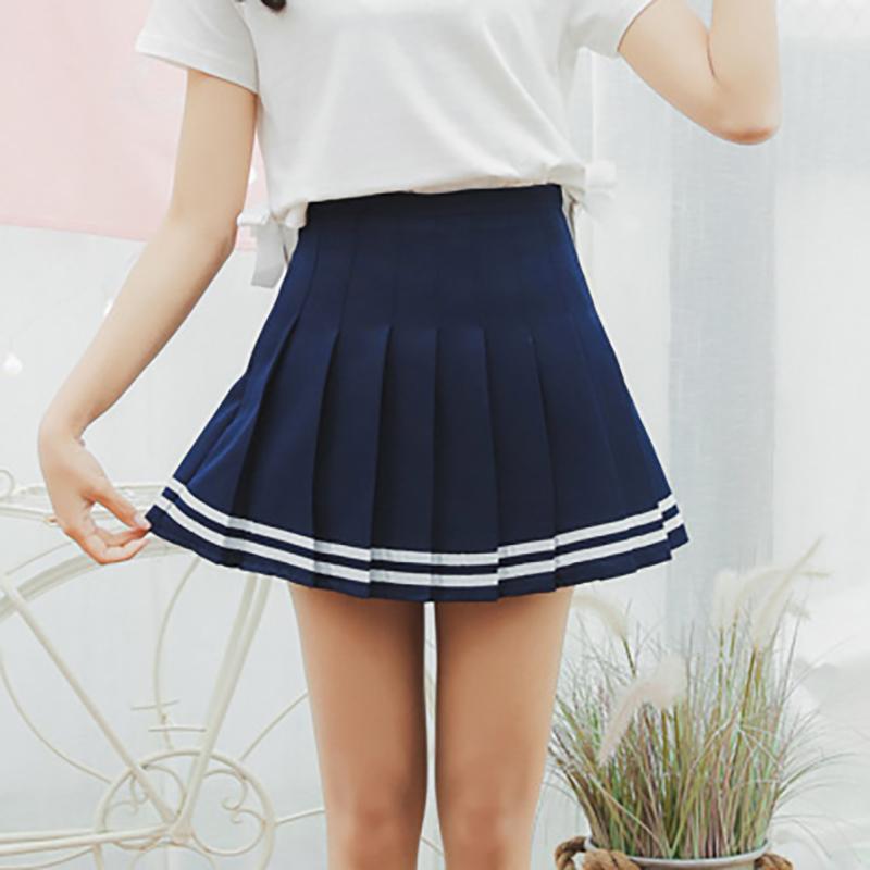 Japanese School Soft Girl Double Striped Pleated Skirts SD01004 ...