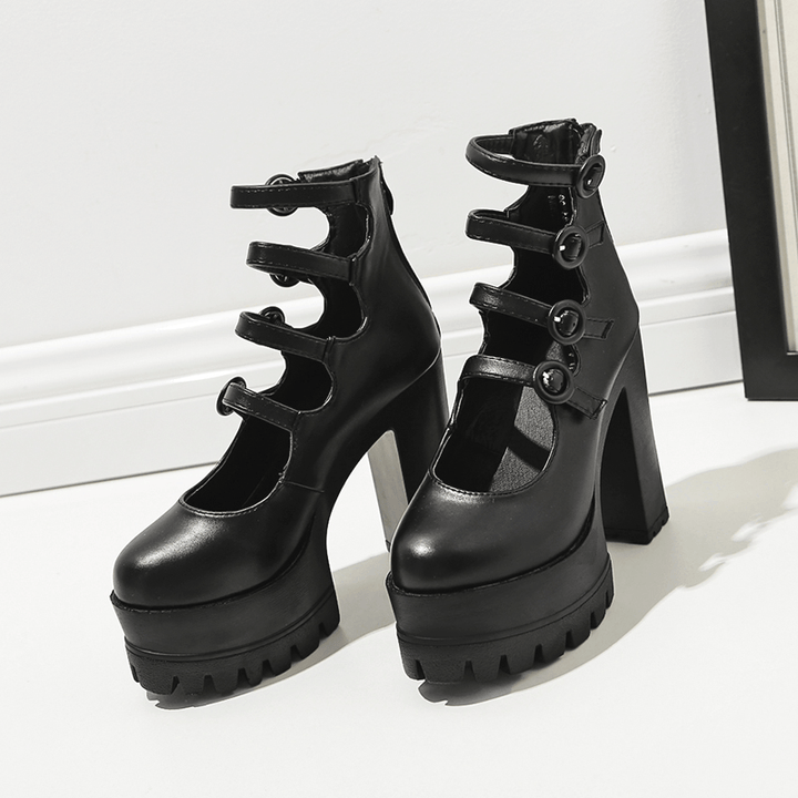 Black 4 Buckle Strap High-Heels Shoes SD00156 - SYNDROME - Cute Kawaii Harajuku Street Fashion Store