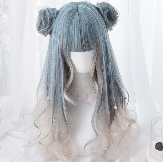 Blue Grey White Gradient Long Wig SD00200 - SYNDROME - Cute Kawaii Harajuku Street Fashion Store