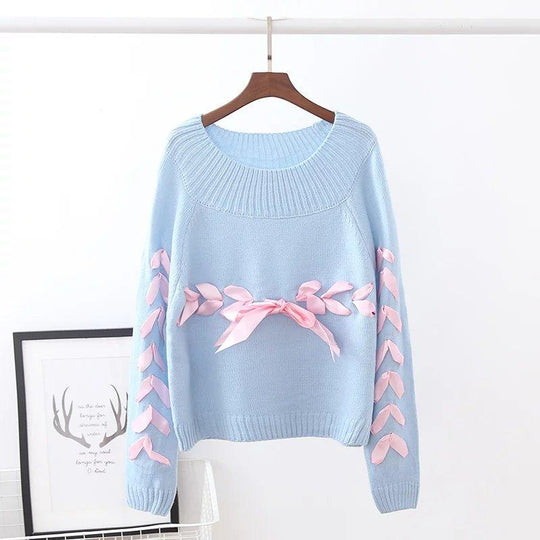 Japanese Kawaii Pastel Ribbon Knitted Sweater SD00295 – SYNDROME - Cute ...