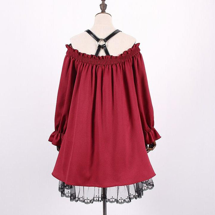 Red Shoulder Ruffle Lace Dress SD00478 - SYNDROME - Cute Kawaii Harajuku Street Fashion Store