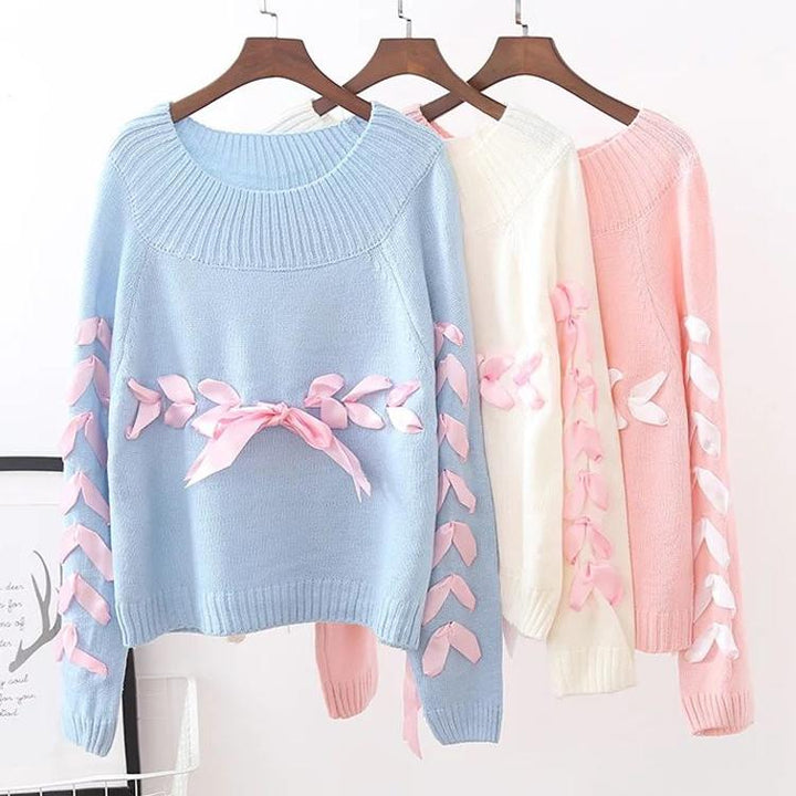 Pastel Ribbon Knitted Sweater SD00295 - SYNDROME - Cute Kawaii Harajuku Street Fashion Store