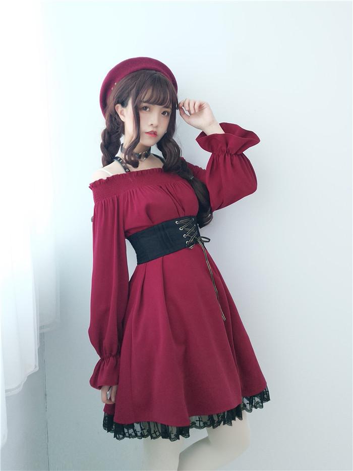 Red Shoulder Ruffle Lace Dress SD00478 - SYNDROME - Cute Kawaii Harajuku Street Fashion Store