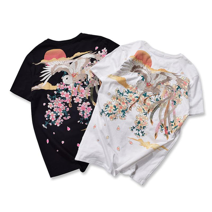 Blossom Cherry White Stork Embroidered T-shirt SD00502 - SYNDROME - Cute Kawaii Harajuku Street Fashion Store