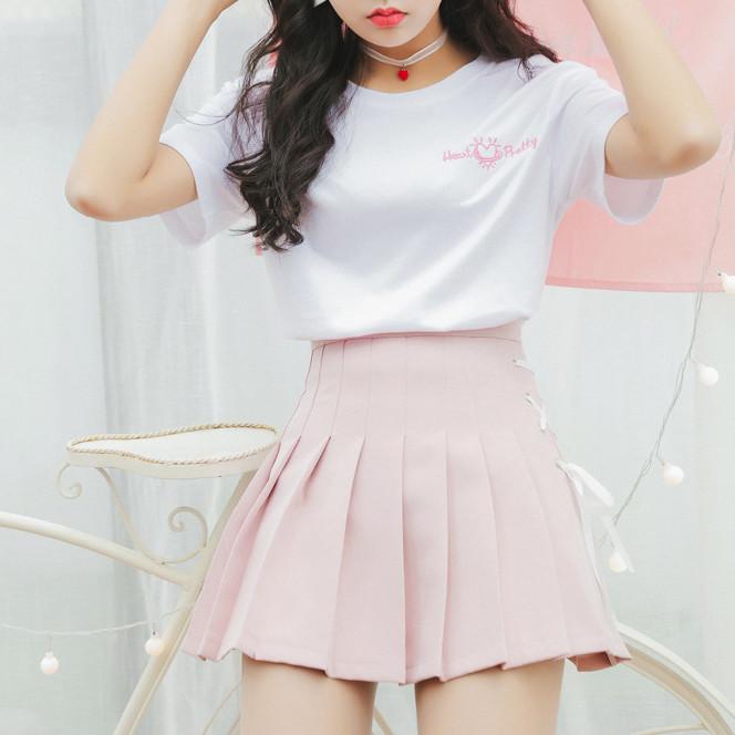 Japanese Kawaii Soft Girl Heart Pretty T-shirt & Strap High Waist Skirt ...