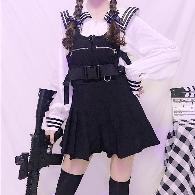 Navy School Shirt/Plaid Strap Dress SD00296 - SYNDROME - Cute Kawaii Harajuku Street Fashion Store