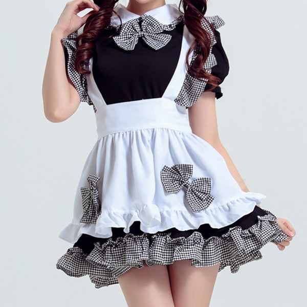 Black and White Plaid Ruffle Bow Maid Dress SD00418 - SYNDROME - Cute Kawaii Harajuku Street Fashion Store