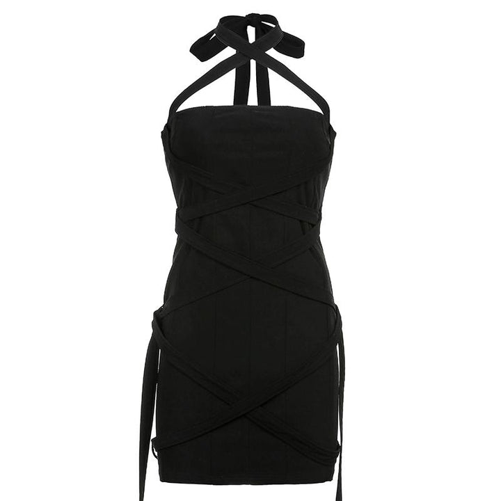 Wrapped Strap Slim Black Dress SD01142