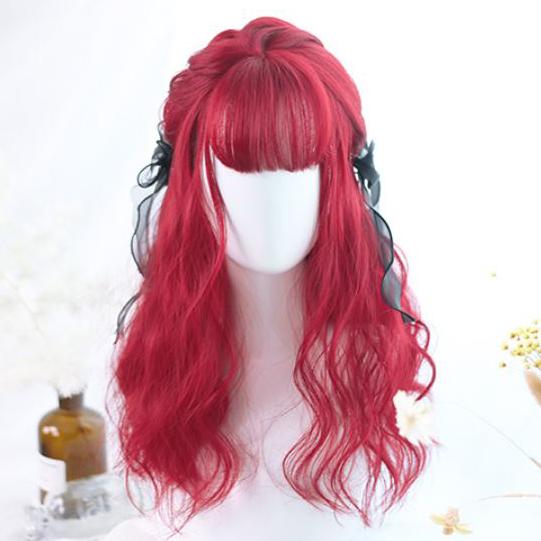 Bordeaux Red Curly Long Wig SD00212 - SYNDROME - Cute Kawaii Harajuku Street Fashion Store