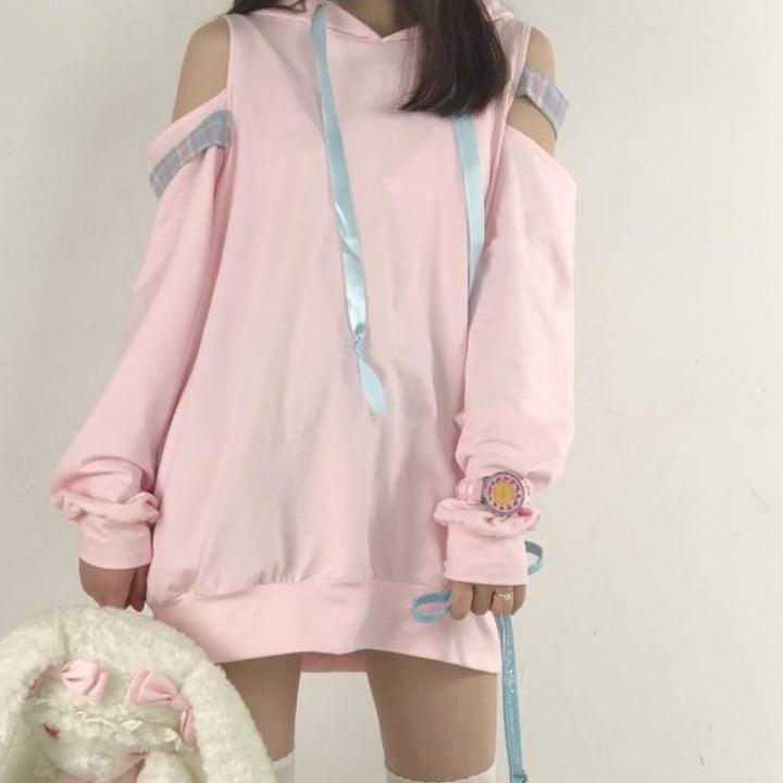 Pastel Pink Open Shoulder Loose Sweater SD00263 - SYNDROME - Cute Kawaii Harajuku Street Fashion Store