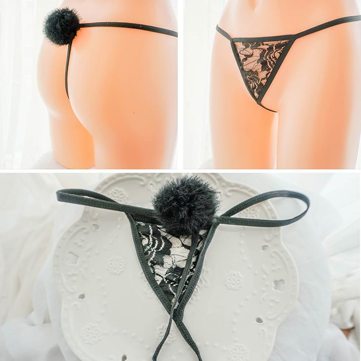 Womens Sexy Thong Panties Cute Rabbit Tail G-String Japanese Hairball  Lingerie
