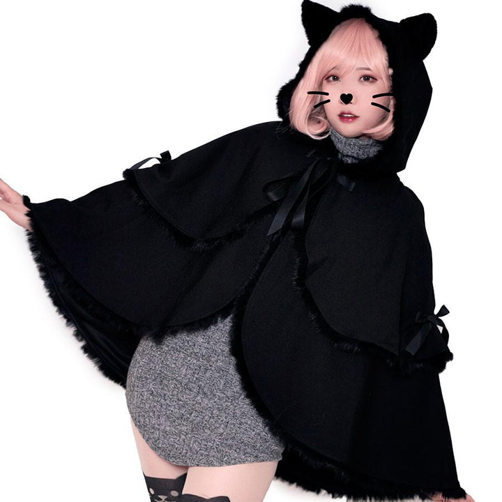 Black Cat Hoodie Bat Sleeve Cloak Coat SD01743 - SYNDROME - Cute Kawaii Harajuku Street Fashion Store