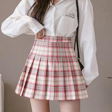 Milk Tea High Waist Pleated Paid Skirt SD00398 - SYNDROME - Cute Kawaii Harajuku Street Fashion Store